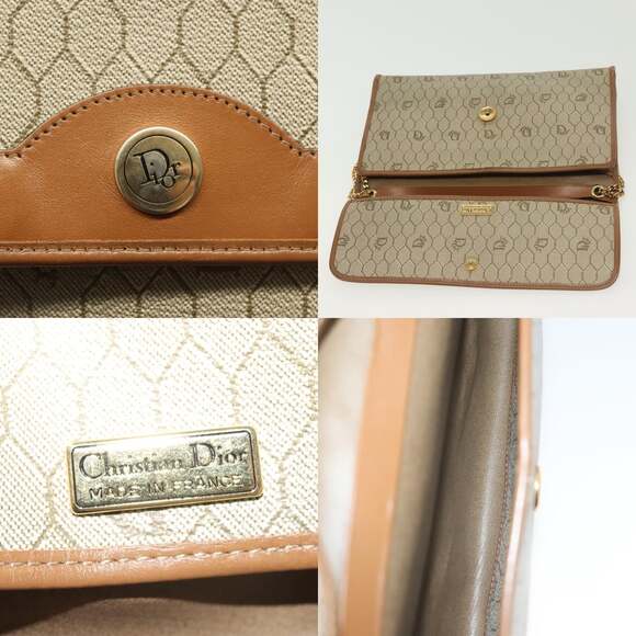 DIOR Honeycomb Canvas Chain Shoulder Bag Pvc Beige Gold - Picture 11 of 12